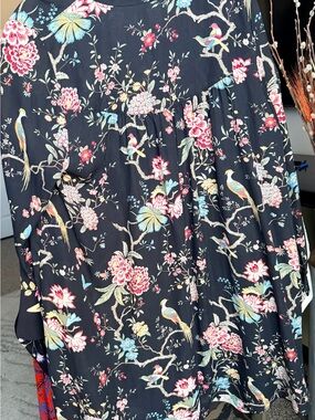 H&M Black Skater Skirt with Pink, Blue and Yellow Floral Bird Print